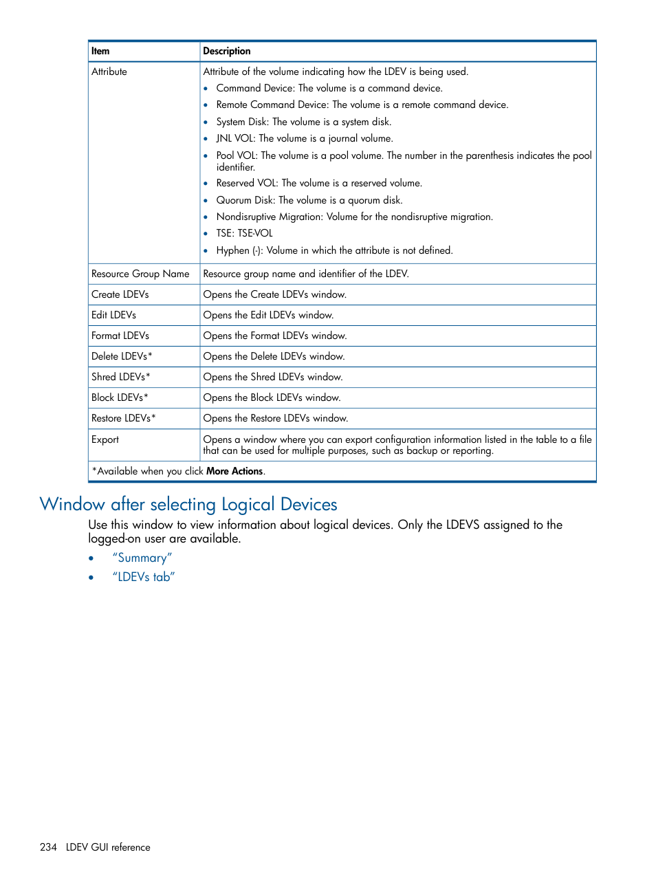 Window after selecting logical devices | HP XP P9500 Storage User Manual | Page 234 / 411