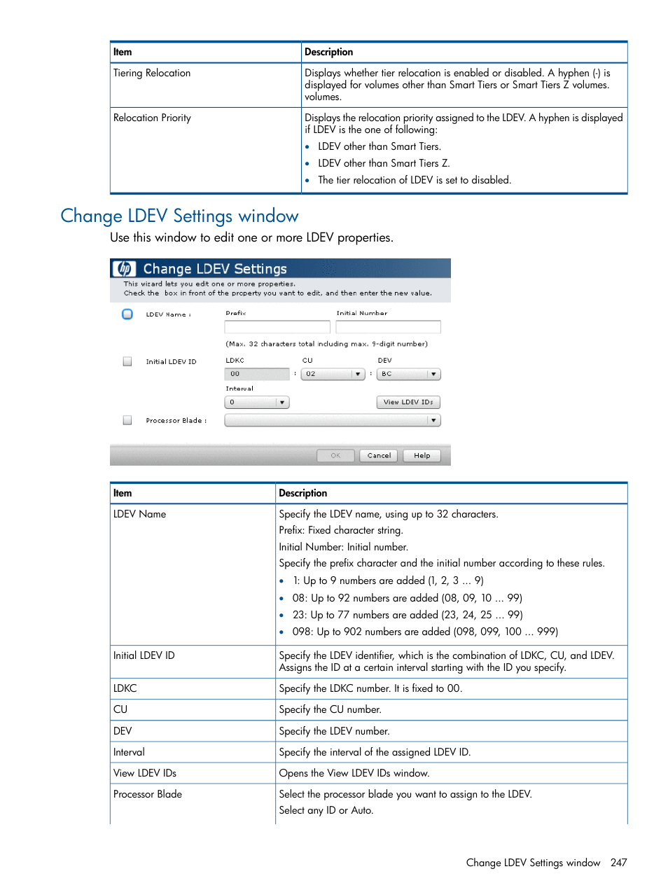 Change ldev settings window | HP XP P9500 Storage User Manual | Page 247 / 411