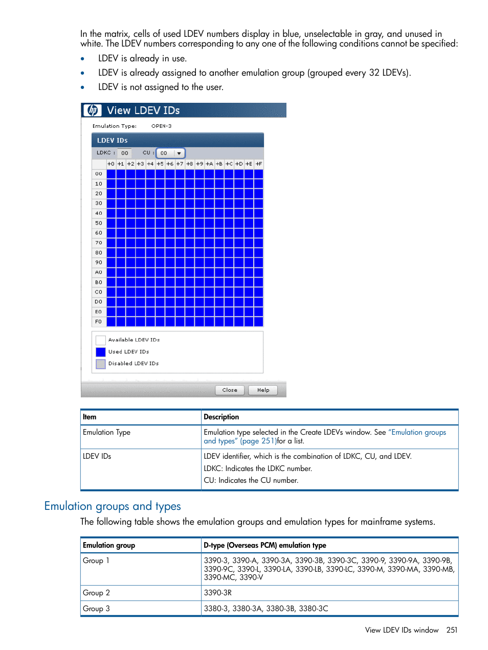 Emulation groups and types | HP XP P9500 Storage User Manual | Page 251 / 411