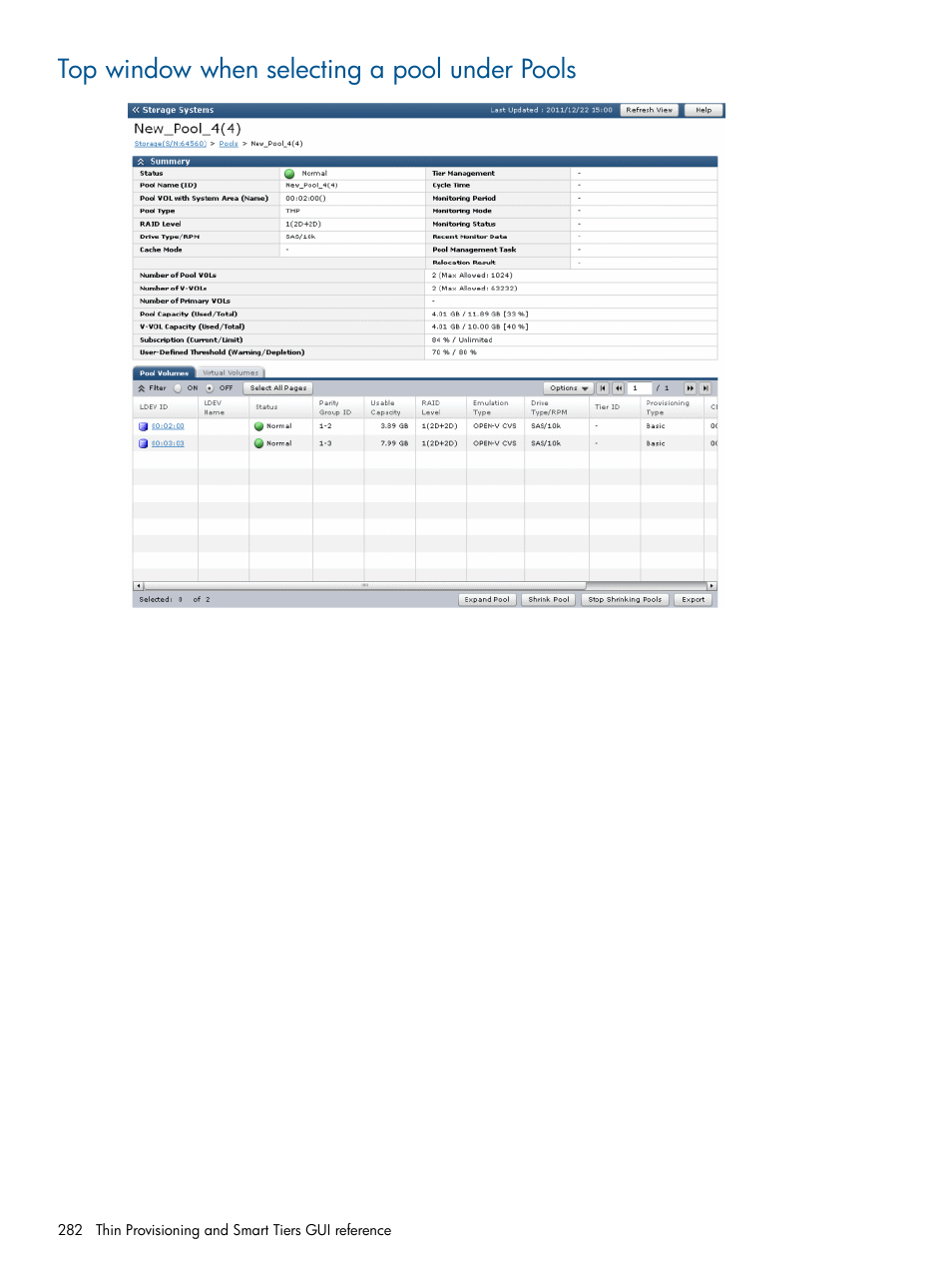 Top window when selecting a pool under pools | HP XP P9500 Storage User Manual | Page 282 / 411