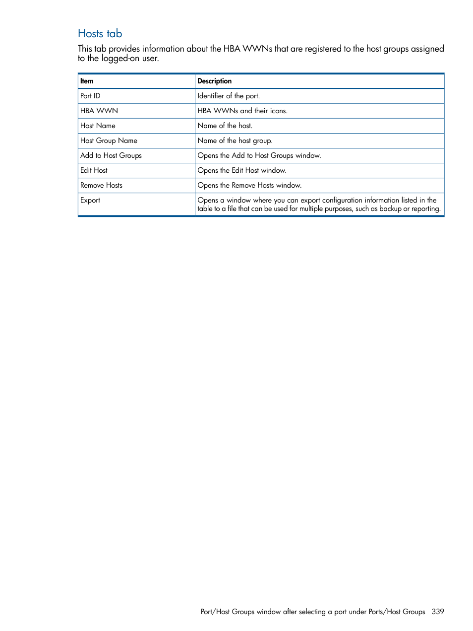 Hosts tab | HP XP P9500 Storage User Manual | Page 339 / 411