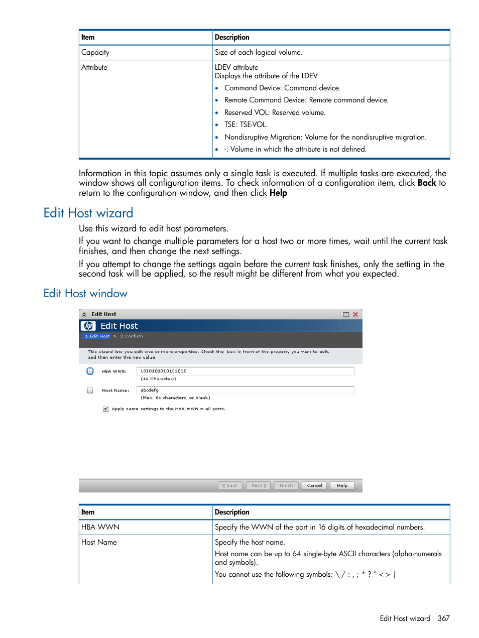 Edit host wizard, Edit host window | HP XP P9500 Storage User Manual | Page 367 / 411