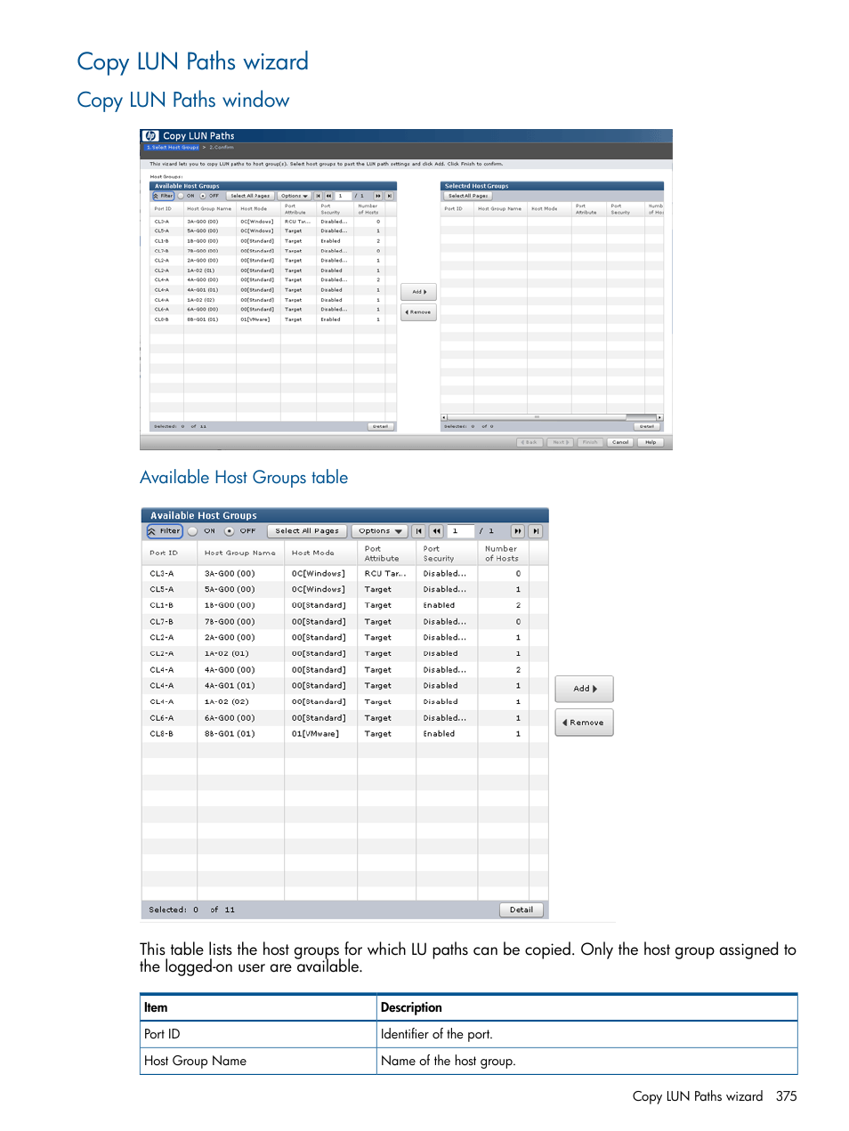 Copy lun paths wizard, Copy lun paths window | HP XP P9500 Storage User Manual | Page 375 / 411