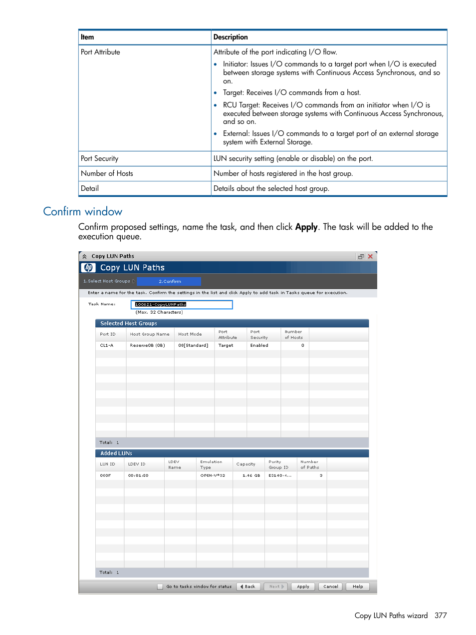 Confirm window | HP XP P9500 Storage User Manual | Page 377 / 411