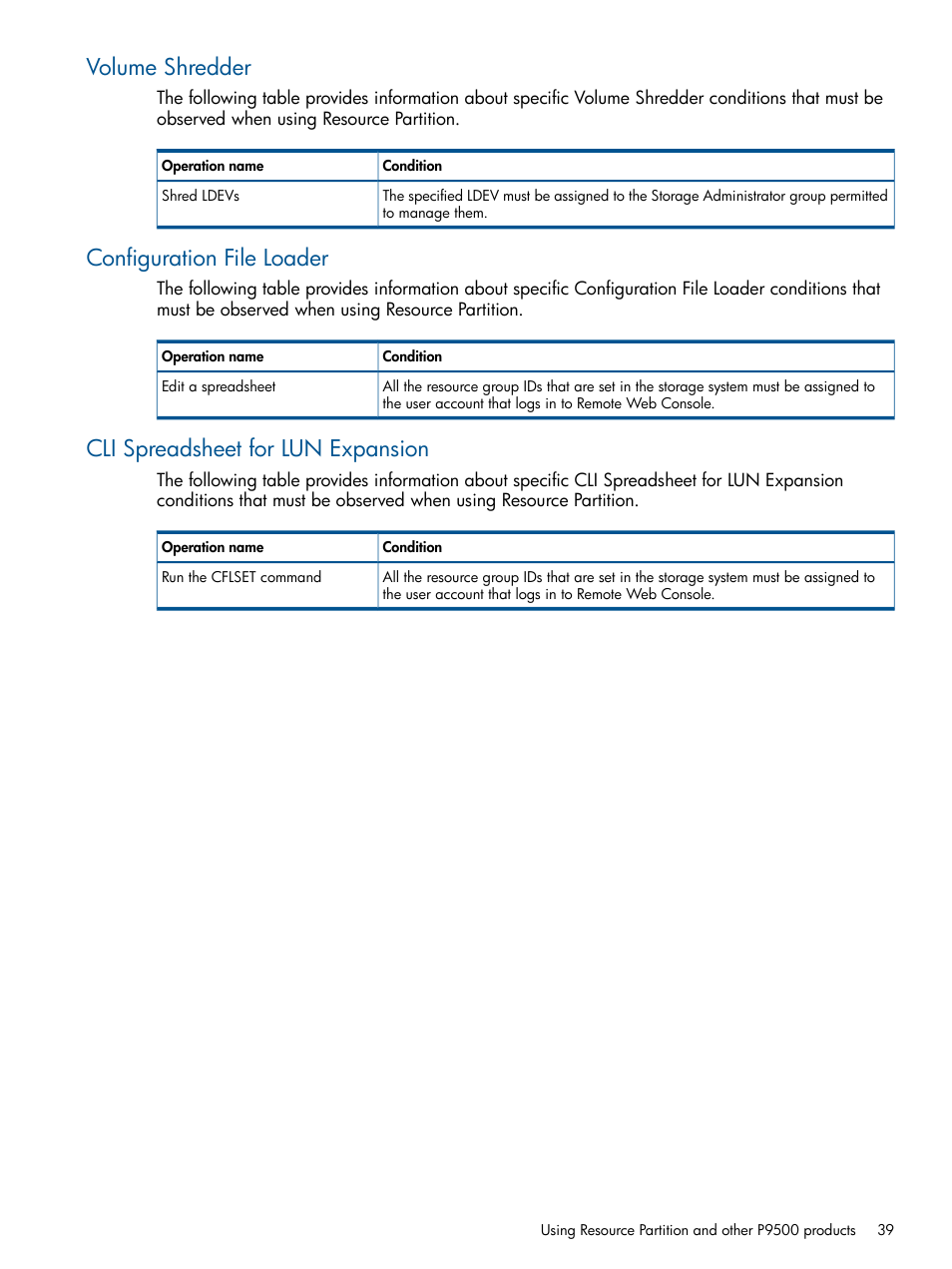 Volume shredder, Configuration file loader, Cli spreadsheet for lun expansion | HP XP P9500 Storage User Manual | Page 39 / 411