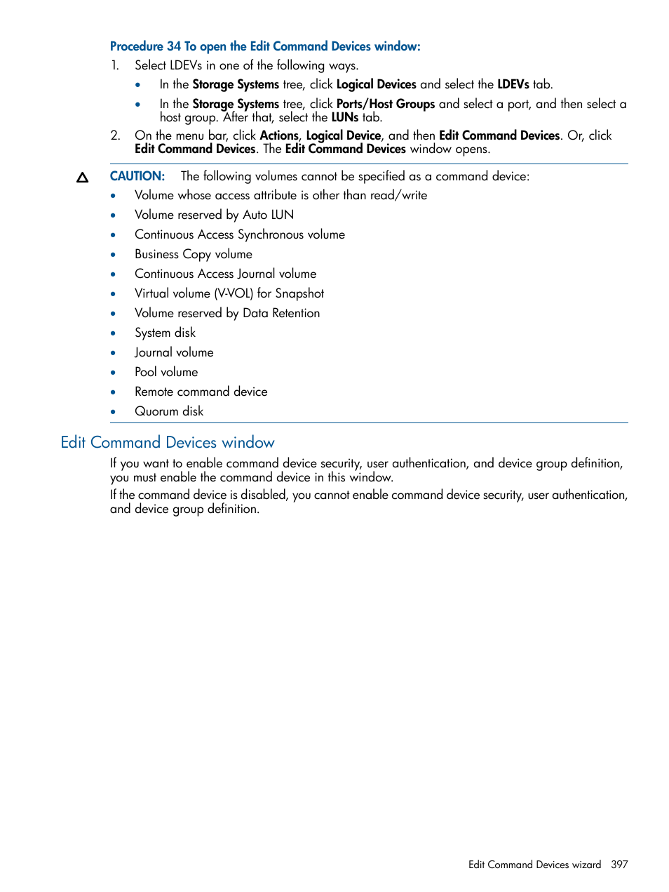 Edit command devices window | HP XP P9500 Storage User Manual | Page 397 / 411
