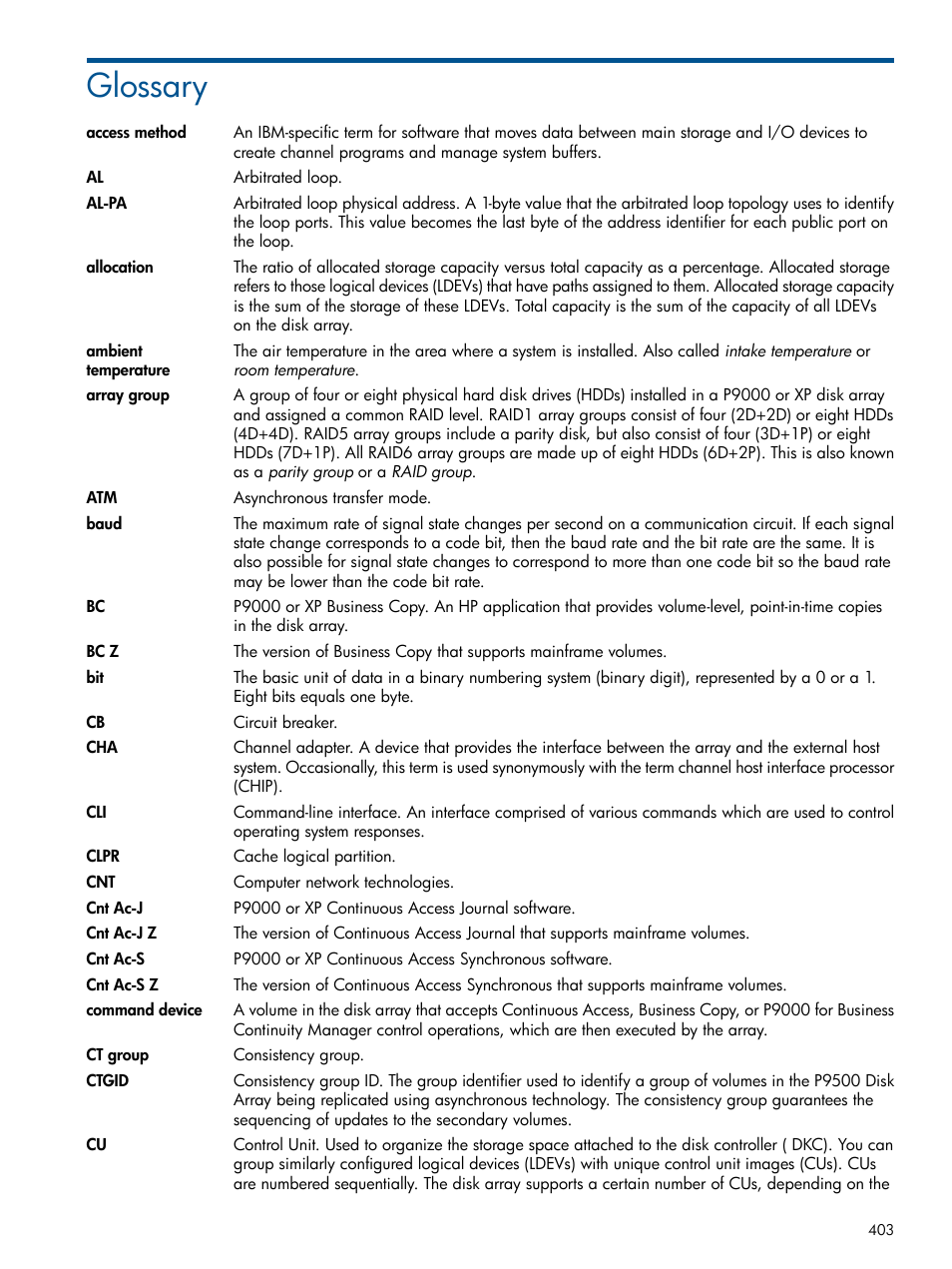 Glossary | HP XP P9500 Storage User Manual | Page 403 / 411