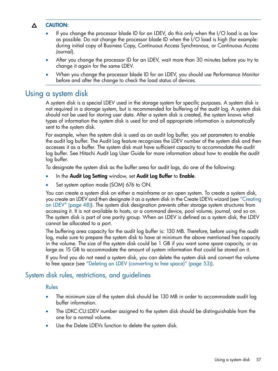 Using a system disk, System disk rules, restrictions, and guidelines | HP XP P9500 Storage User Manual | Page 57 / 411
