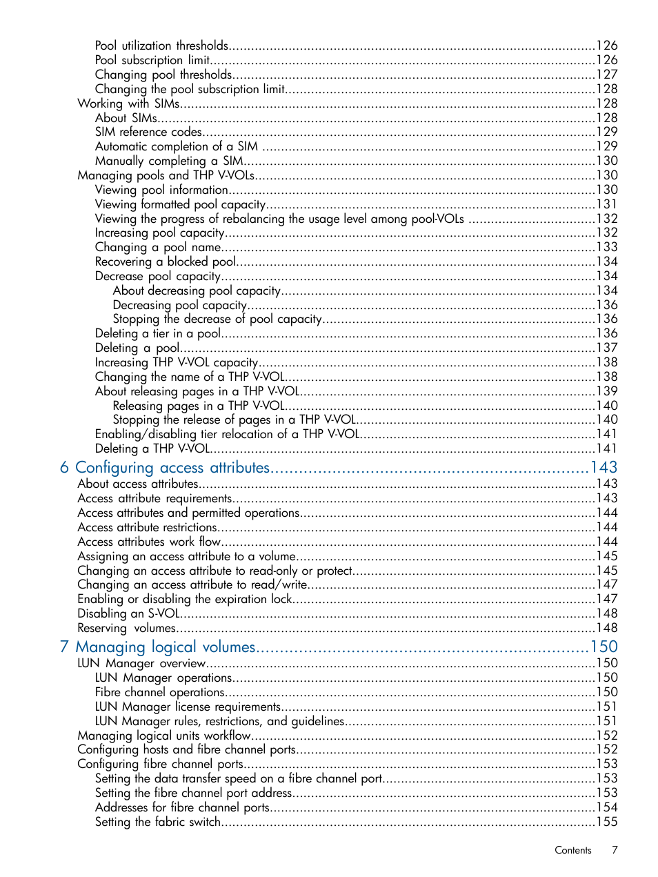 6 configuring access attributes, 7 managing logical volumes | HP XP P9500 Storage User Manual | Page 7 / 411