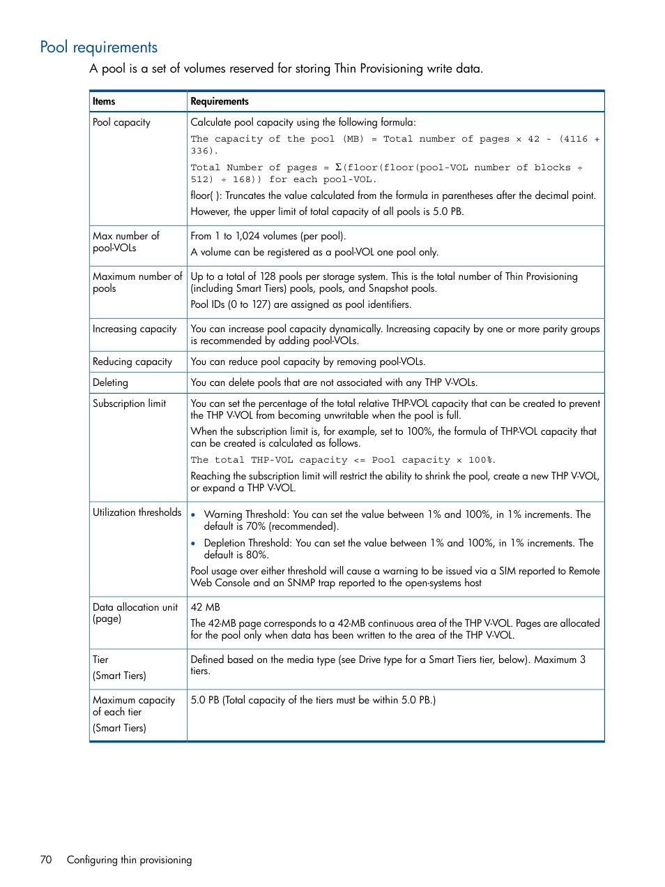 Pool requirements | HP XP P9500 Storage User Manual | Page 70 / 411