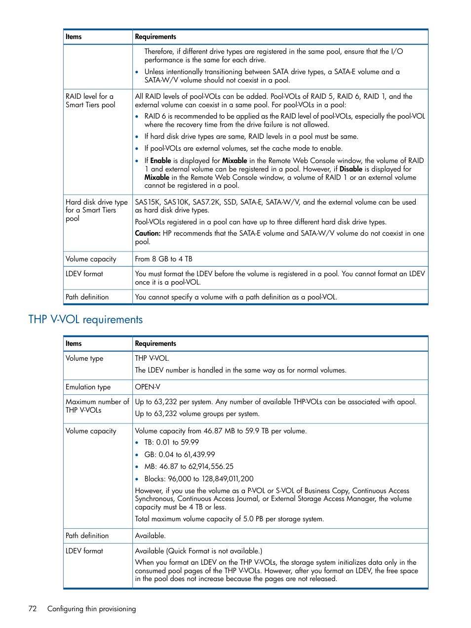 Thp v-vol requirements | HP XP P9500 Storage User Manual | Page 72 / 411