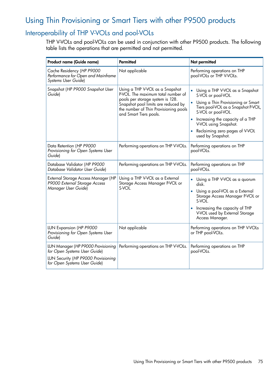 Interoperability of thp v-vols and pool-vols | HP XP P9500 Storage User Manual | Page 75 / 411
