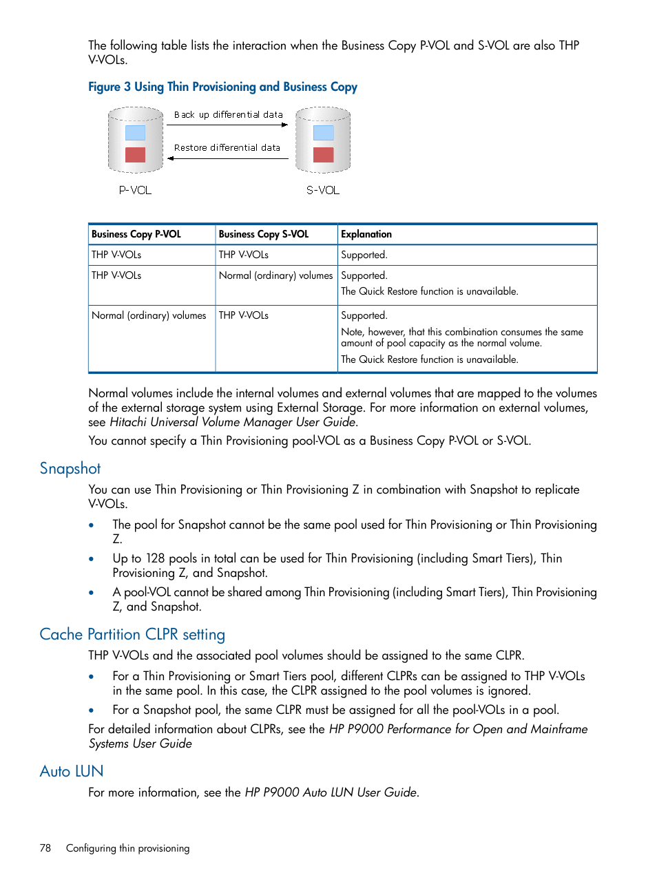 Snapshot, Cache partition clpr setting, Auto lun | Snapshot cache partition clpr setting auto lun | HP XP P9500 Storage User Manual | Page 78 / 411