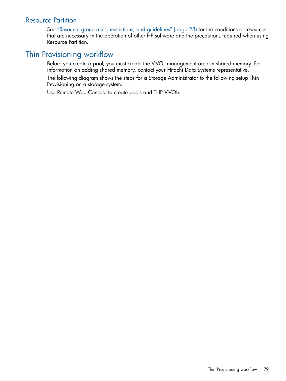 Resource partition, Thin provisioning workflow | HP XP P9500 Storage User Manual | Page 79 / 411