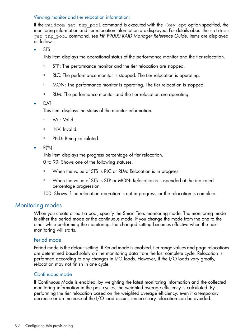Monitoring modes | HP XP P9500 Storage User Manual | Page 92 / 411