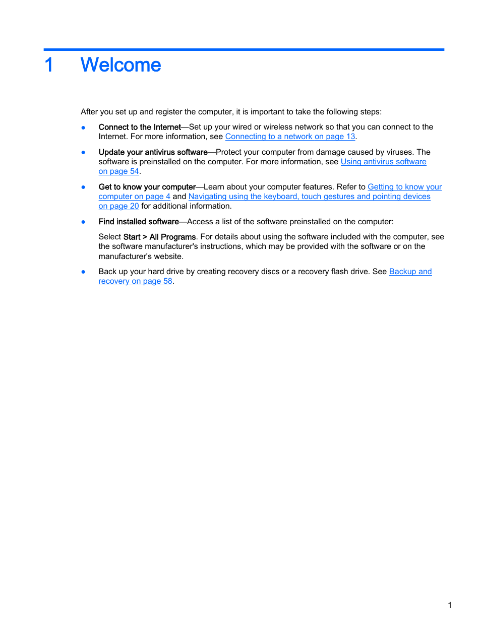 Welcome, 1 welcome, 1welcome | HP EliteBook Folio 1040 G1 Notebook PC User Manual | Page 11 / 90