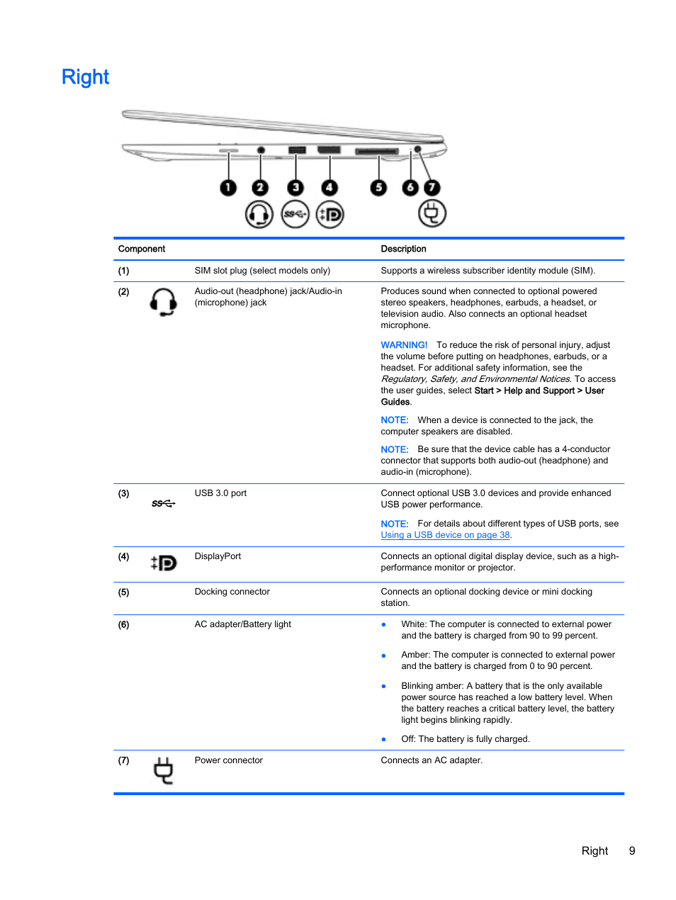 Right, Right 9 | HP EliteBook Folio 1040 G1 Notebook PC User Manual | Page 19 / 90