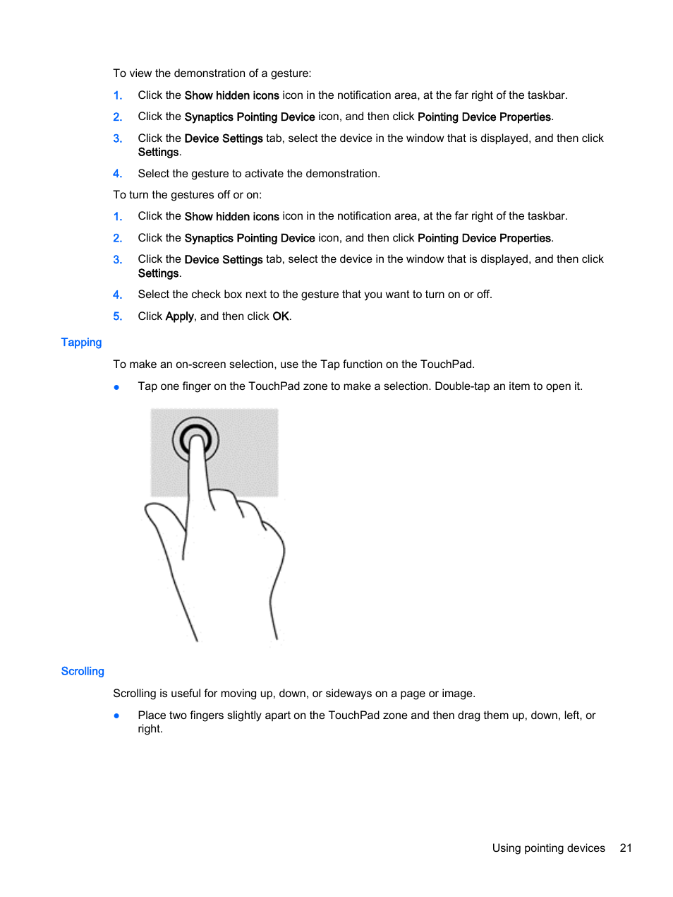 Tapping, Scrolling, Tapping scrolling | HP EliteBook Folio 1040 G1 Notebook PC User Manual | Page 31 / 90