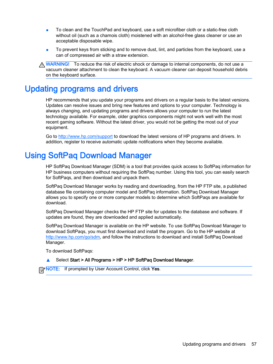 Updating programs and drivers, Using softpaq download manager | HP EliteBook Folio 1040 G1 Notebook PC User Manual | Page 67 / 90