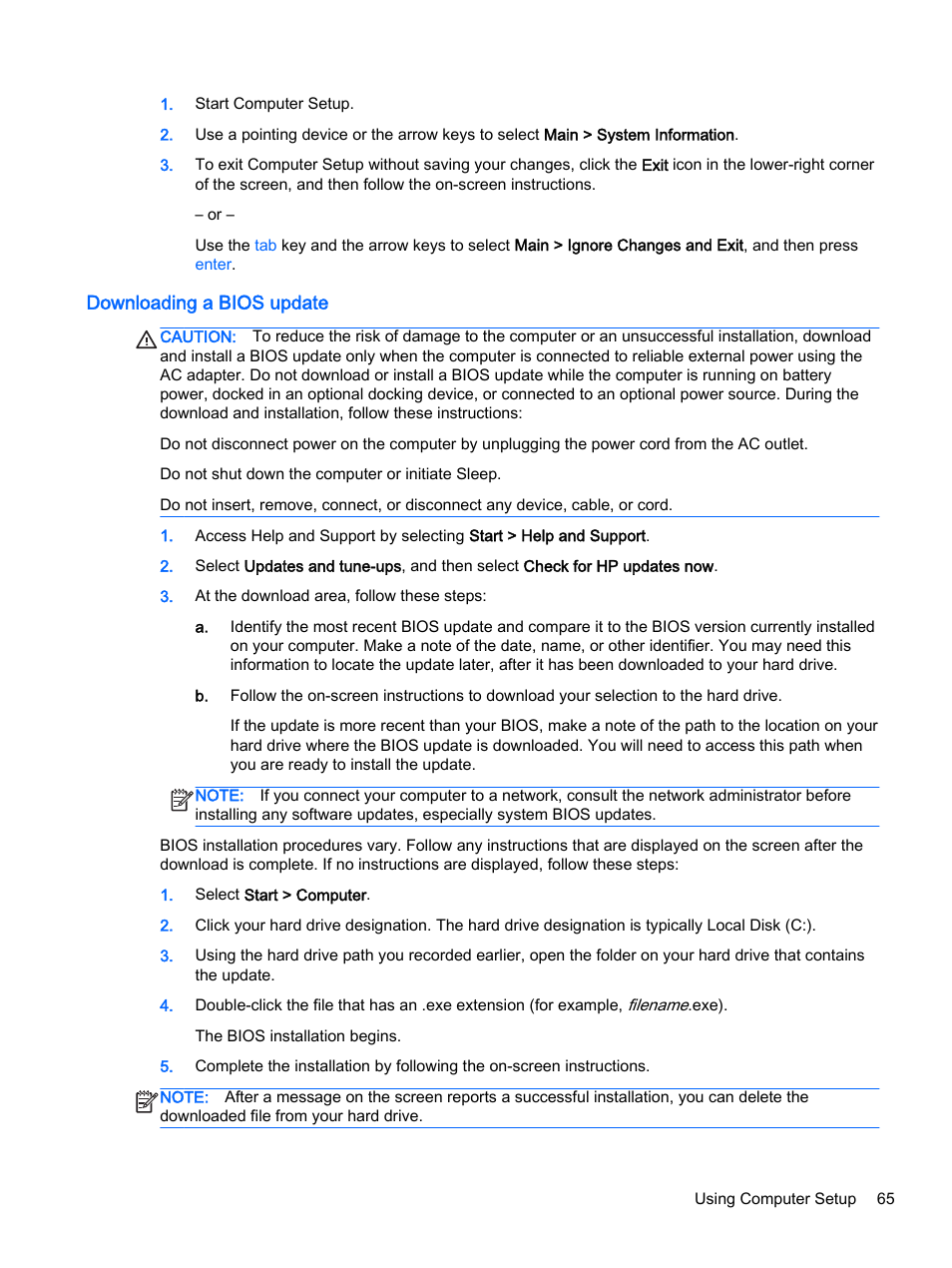 Downloading a bios update | HP EliteBook Folio 1040 G1 Notebook PC User Manual | Page 75 / 90