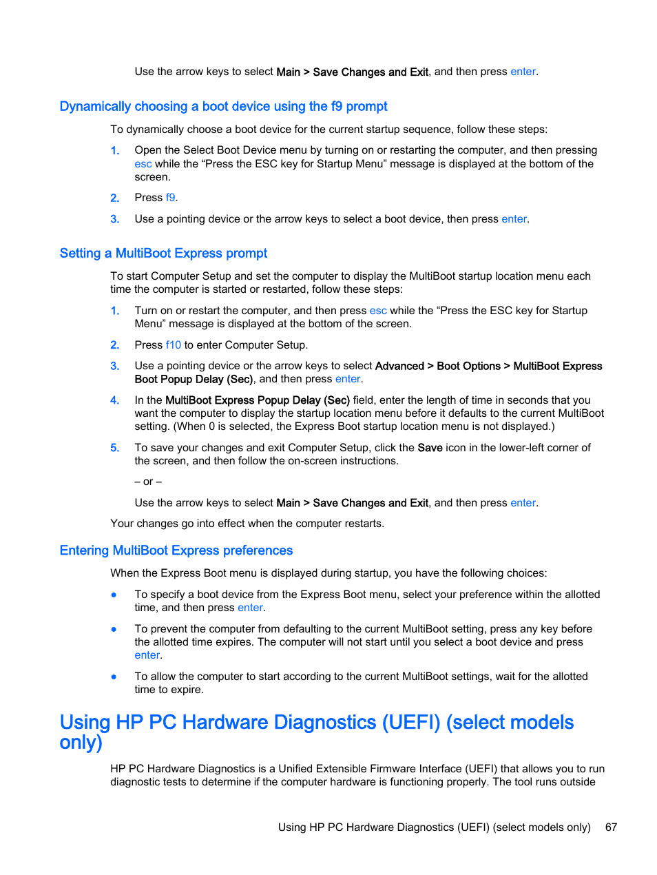 Setting a multiboot express prompt, Entering multiboot express preferences | HP EliteBook Folio 1040 G1 Notebook PC User Manual | Page 77 / 90