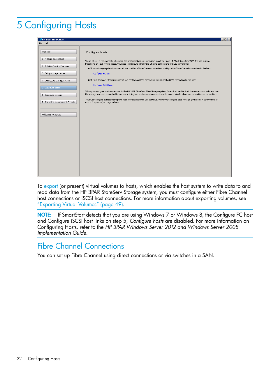 5 configuring hosts, Fibre channel connections | HP 3PAR Operating System Software User Manual | Page 22 / 61