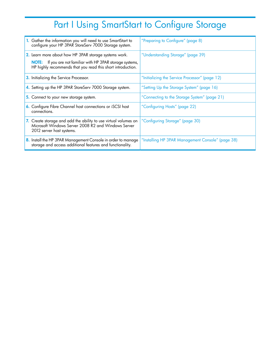 Part i using smartstart to configure storage, I using smartstart to configure storage | HP 3PAR Operating System Software User Manual | Page 6 / 61