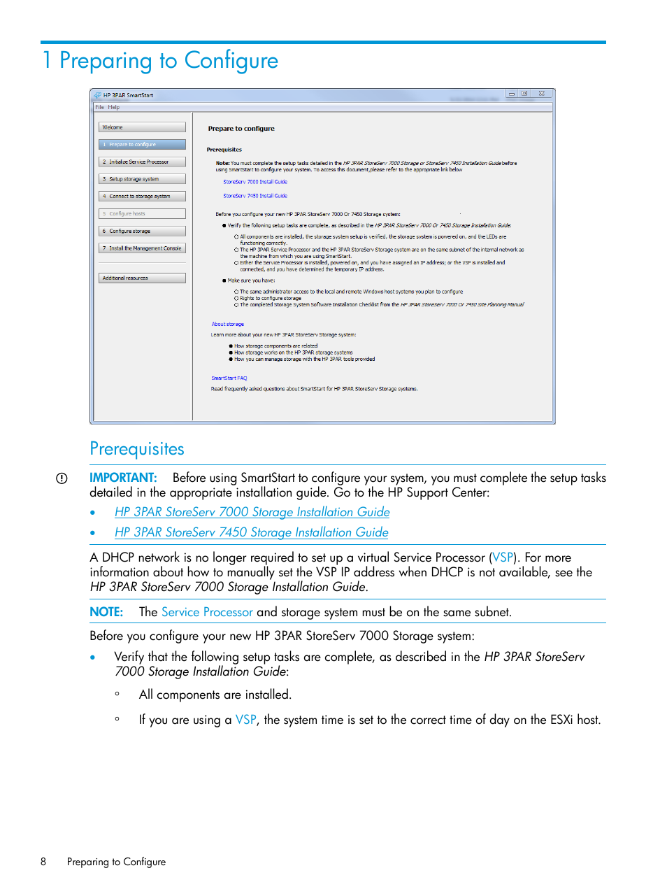 1 preparing to configure, Prerequisites | HP 3PAR Operating System Software User Manual | Page 8 / 61