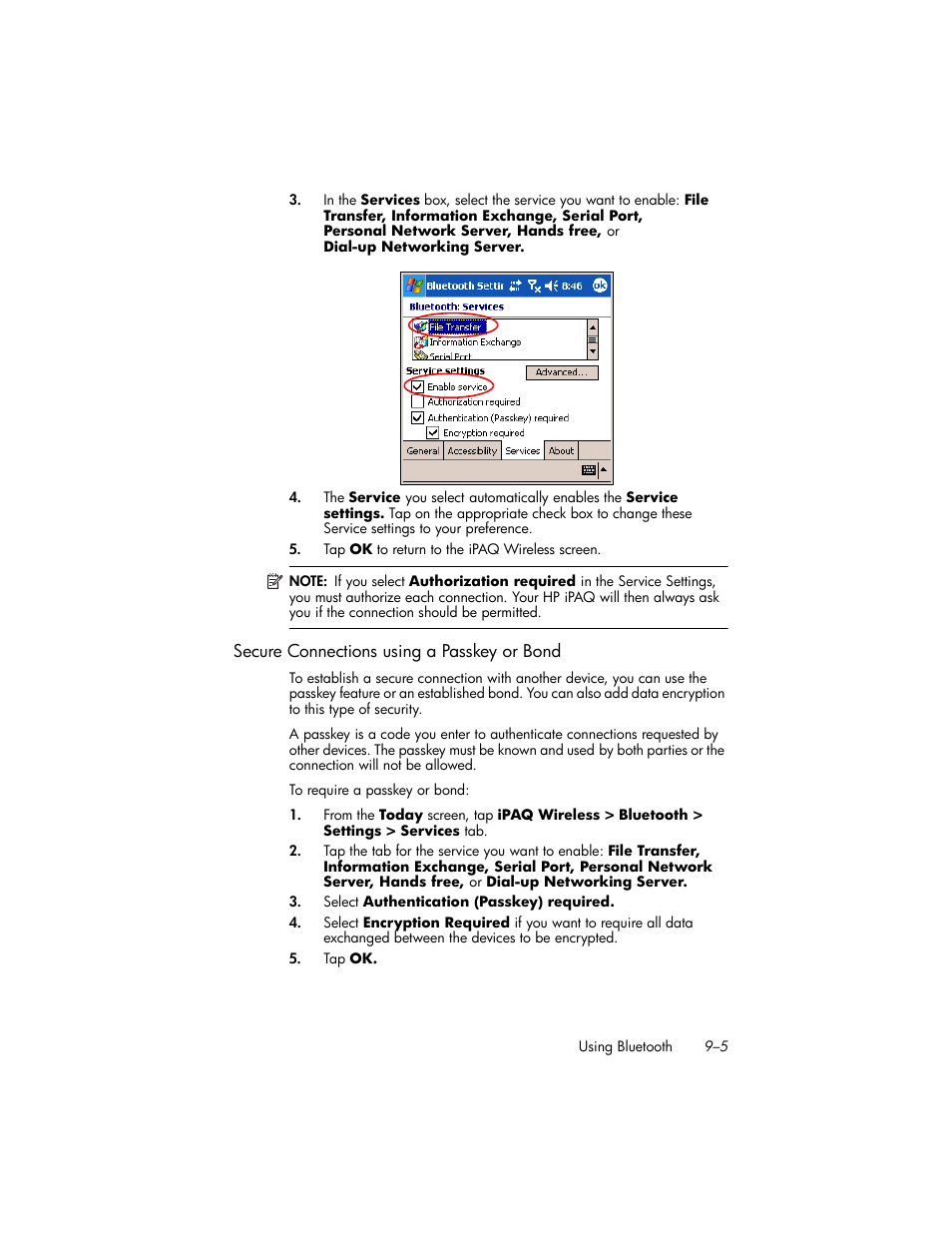 Secure connections using a passkey or bond | HP iPAQ hw6500 Unlocked Mobile Messenger series User Manual | Page 110 / 192