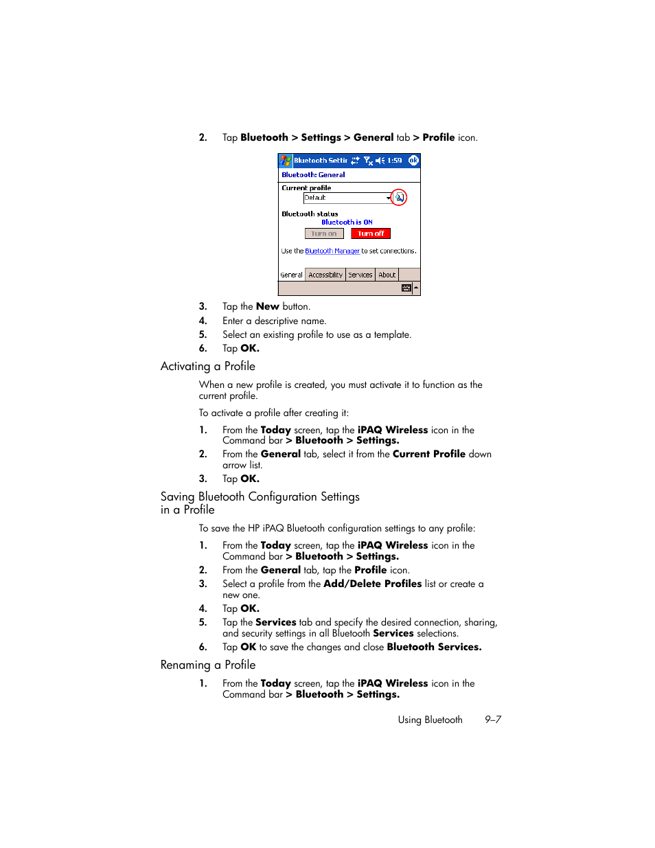 Activating a profile, Renaming a profile | HP iPAQ hw6500 Unlocked Mobile Messenger series User Manual | Page 112 / 192