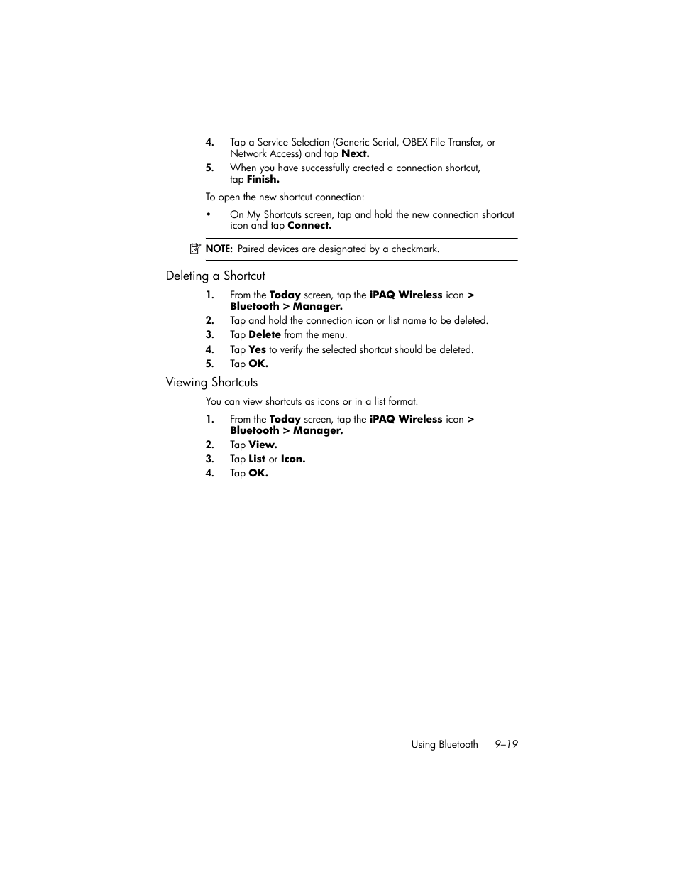 Deleting a shortcut, Viewing shortcuts | HP iPAQ hw6500 Unlocked Mobile Messenger series User Manual | Page 124 / 192