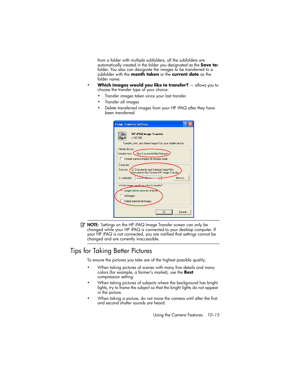 Tips for taking better pictures, Tips for taking better pictures –15 | HP iPAQ hw6500 Unlocked Mobile Messenger series User Manual | Page 139 / 192