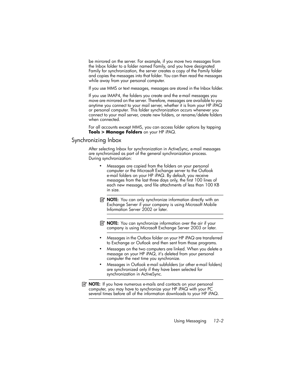 Synchronizing inbox, Synchronizing inbox –2 | HP iPAQ hw6500 Unlocked Mobile Messenger series User Manual | Page 144 / 192