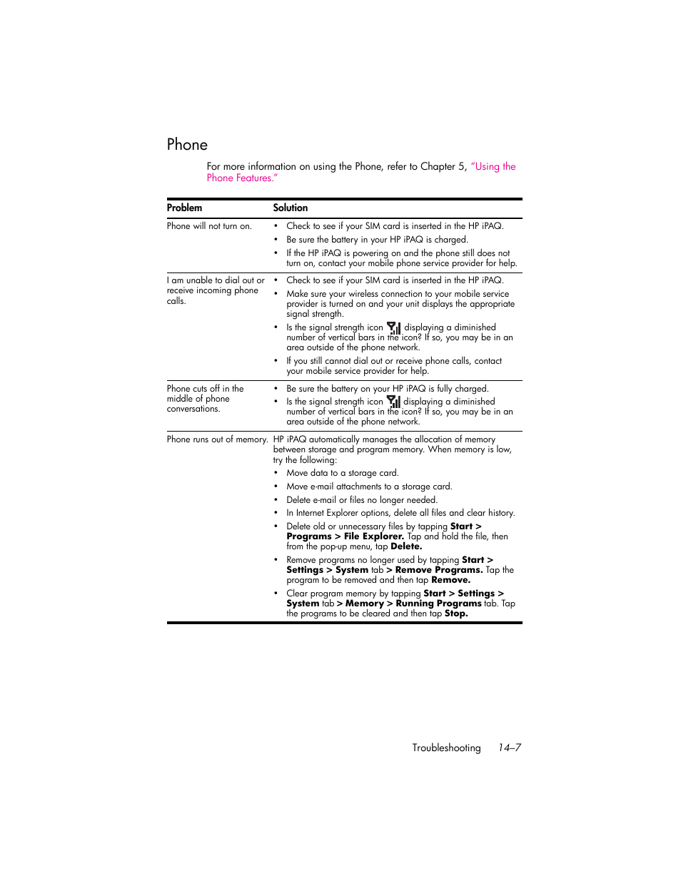 Phone, Phone –7 | HP iPAQ hw6500 Unlocked Mobile Messenger series User Manual | Page 171 / 192