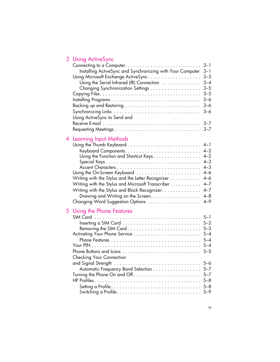 HP iPAQ hw6500 Unlocked Mobile Messenger series User Manual | Page 4 / 192