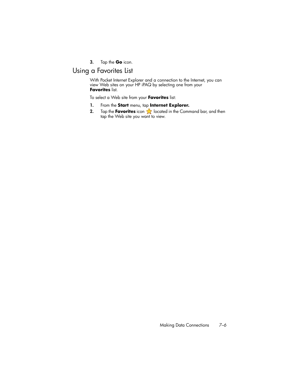 Using a favorites list, Using a favorites list –6 | HP iPAQ hw6500 Unlocked Mobile Messenger series User Manual | Page 81 / 192