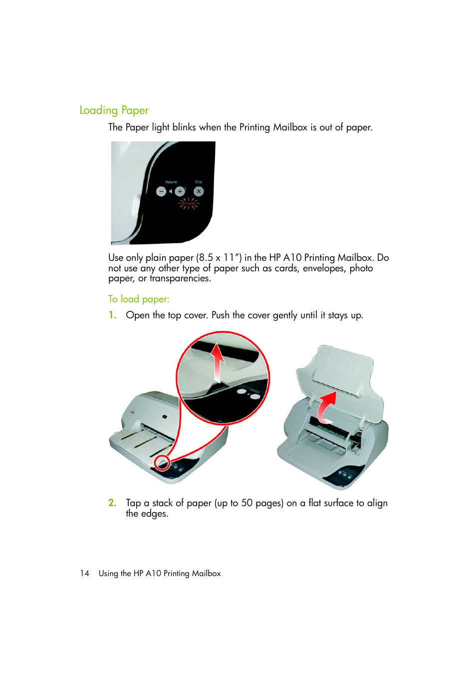 Loading paper | HP A10 Printing Mailbox User Manual | Page 14 / 30