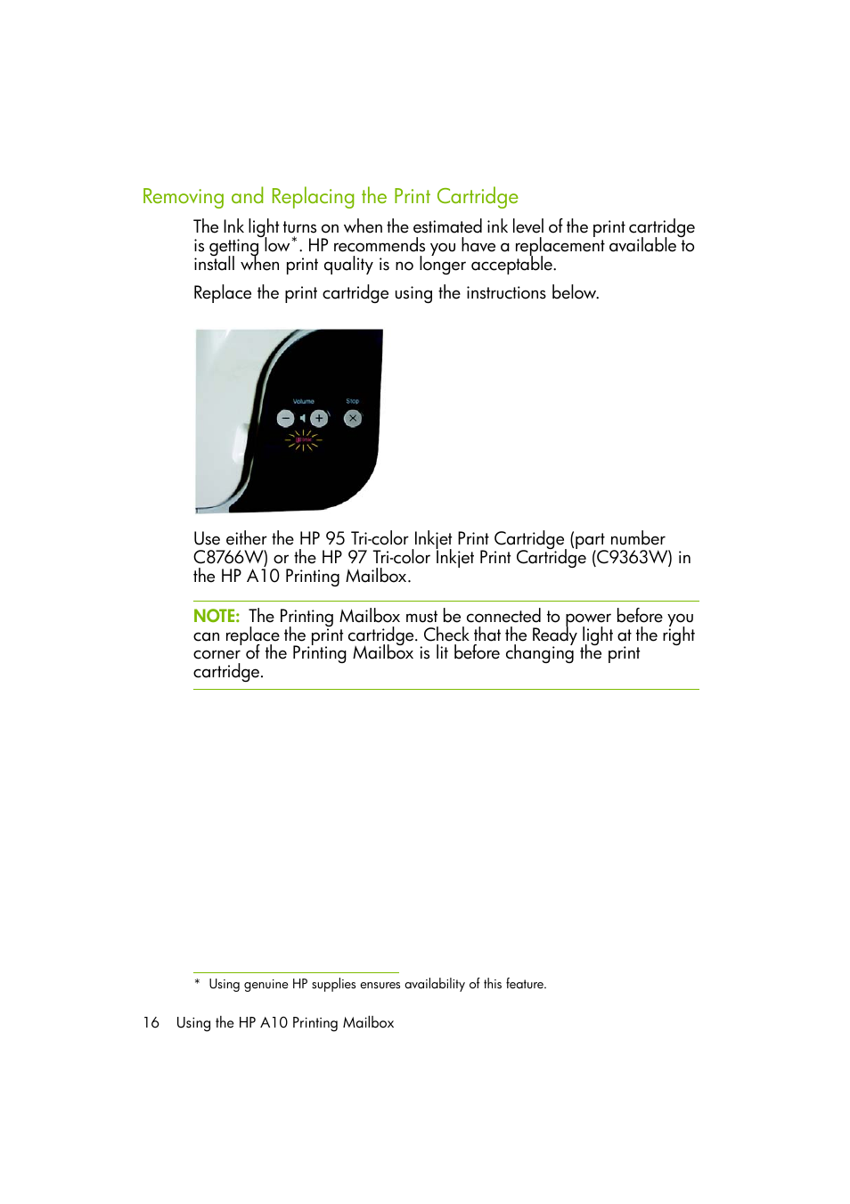 Removing and replacing the print cartridge | HP A10 Printing Mailbox User Manual | Page 16 / 30