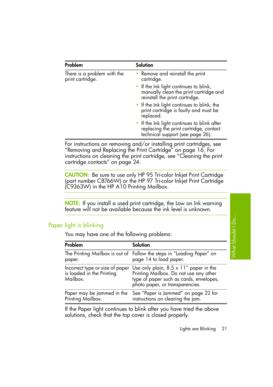 Paper light is blinking | HP A10 Printing Mailbox User Manual | Page 21 / 30