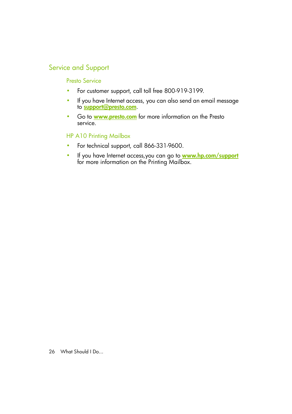 Service and support | HP A10 Printing Mailbox User Manual | Page 26 / 30