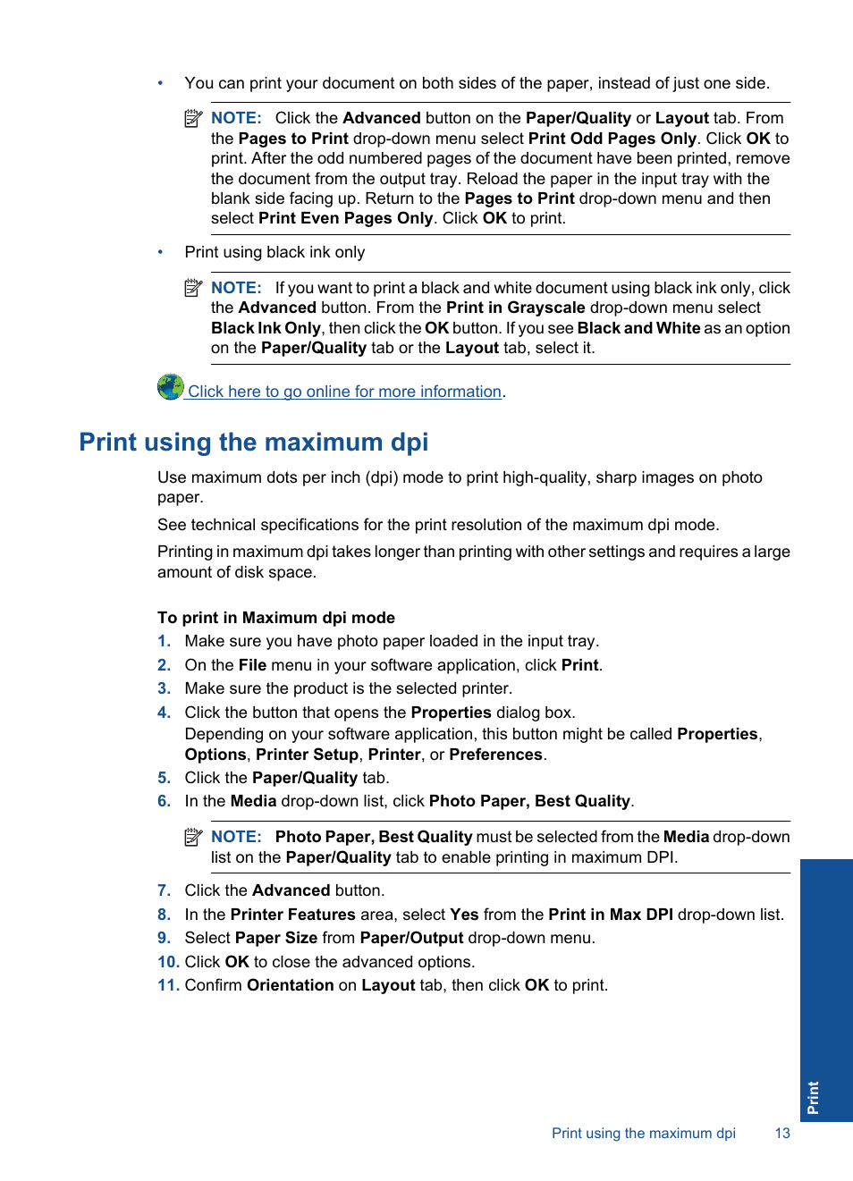 Print using the maximum dpi | HP Deskjet 1056 All-in-One Printer - J410a User Manual | Page 15 / 54