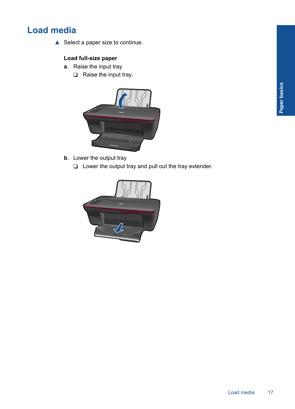 Load media, Load, Media | HP Deskjet 1056 All-in-One Printer - J410a User Manual | Page 19 / 54