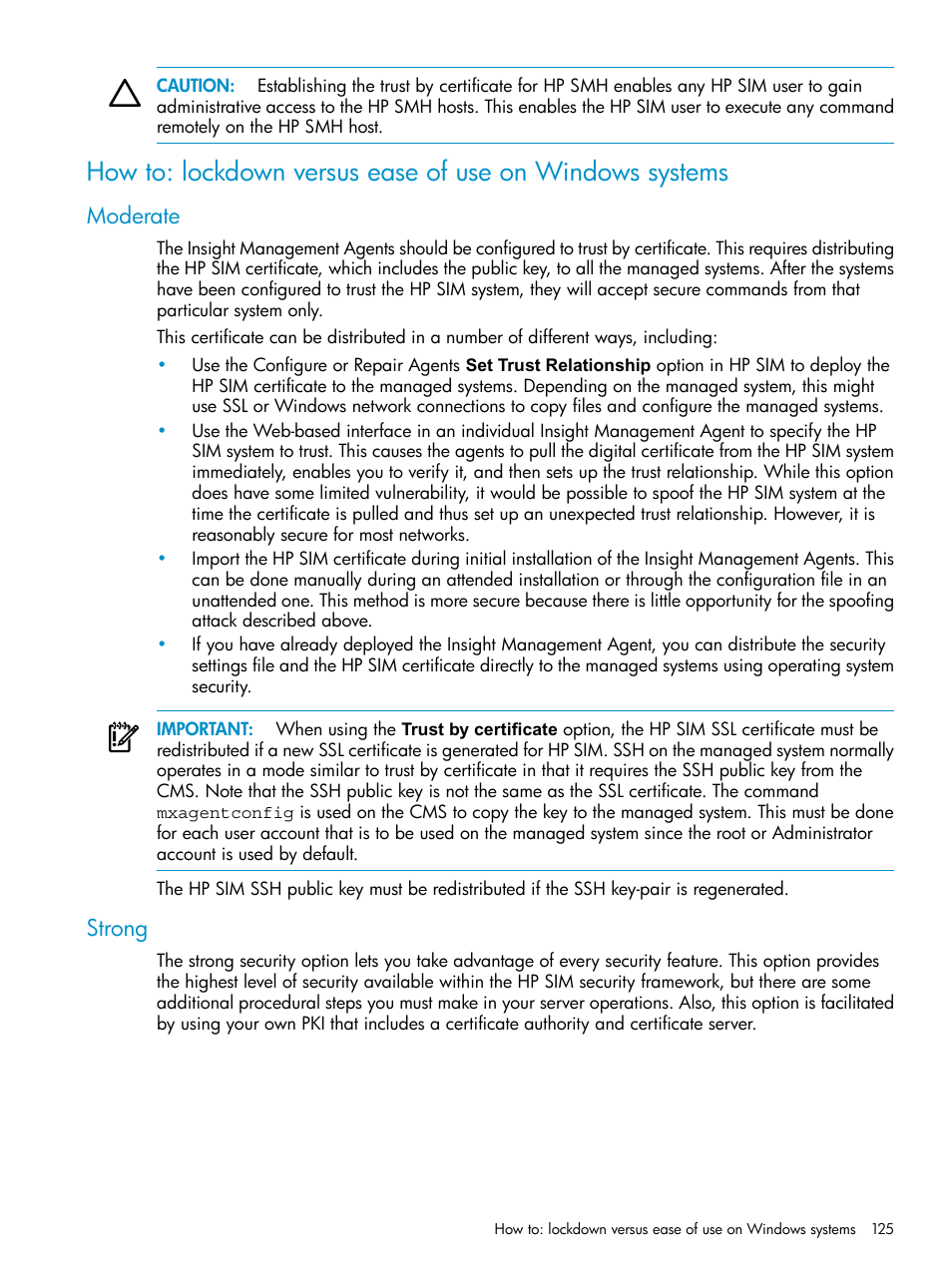 Moderate, Strong, Moderate strong | HP Systems Insight Manager User Manual | Page 125 / 253