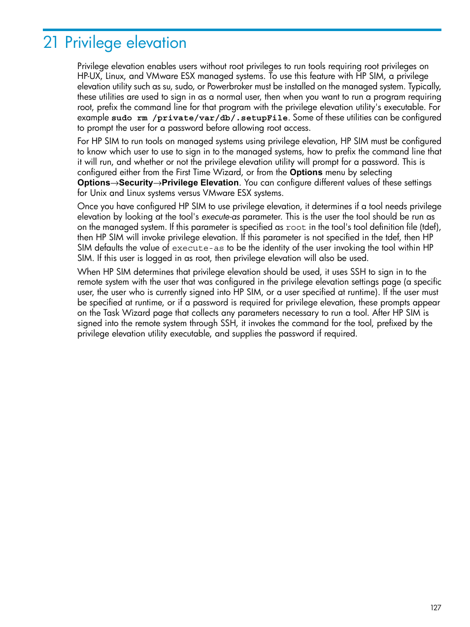 21 privilege elevation | HP Systems Insight Manager User Manual | Page 127 / 253