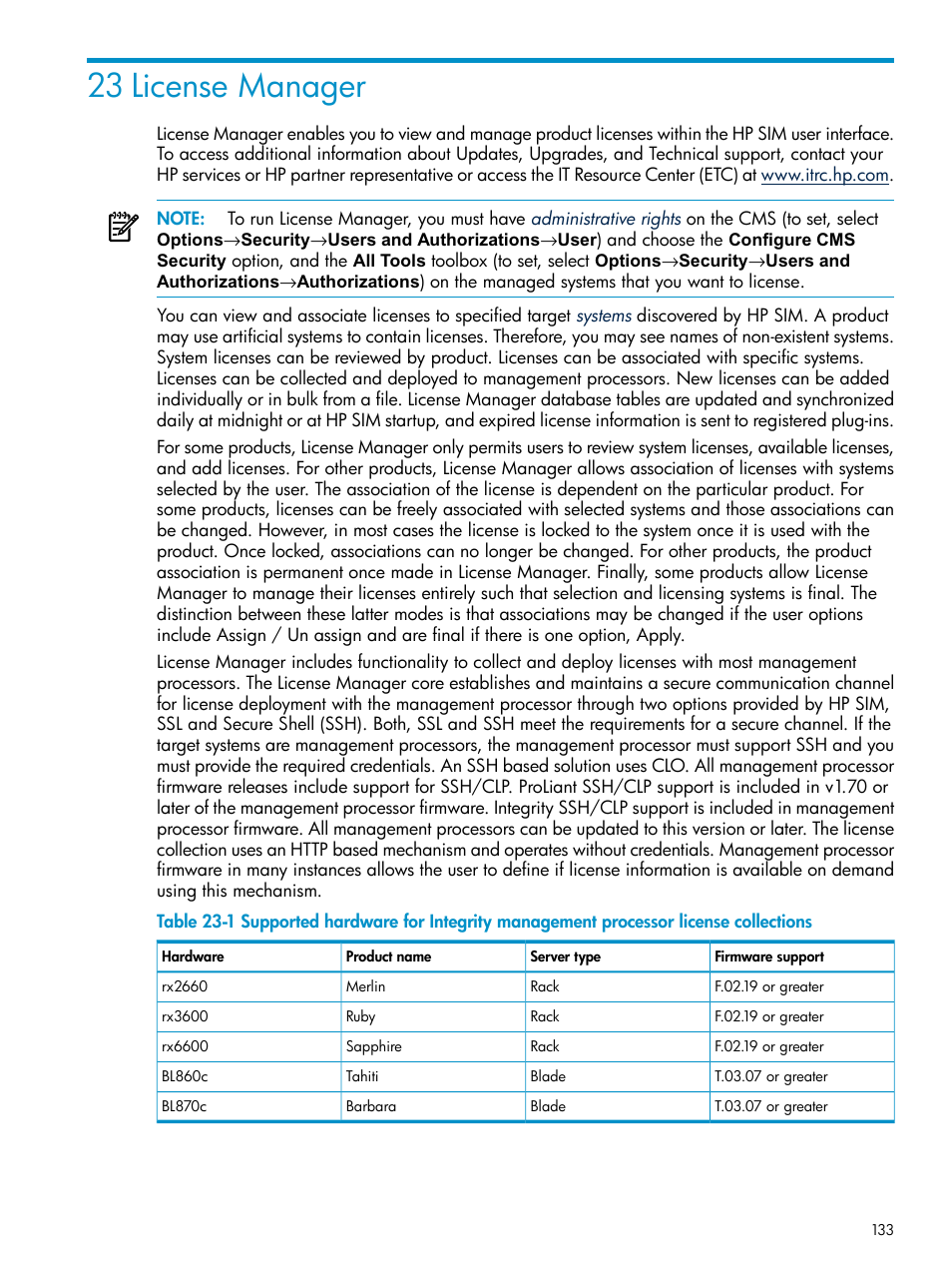 23 license manager | HP Systems Insight Manager User Manual | Page 133 / 253