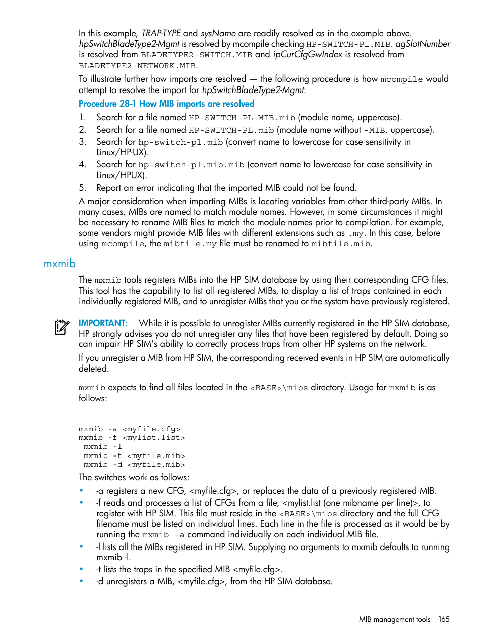 Mxmib | HP Systems Insight Manager User Manual | Page 165 / 253