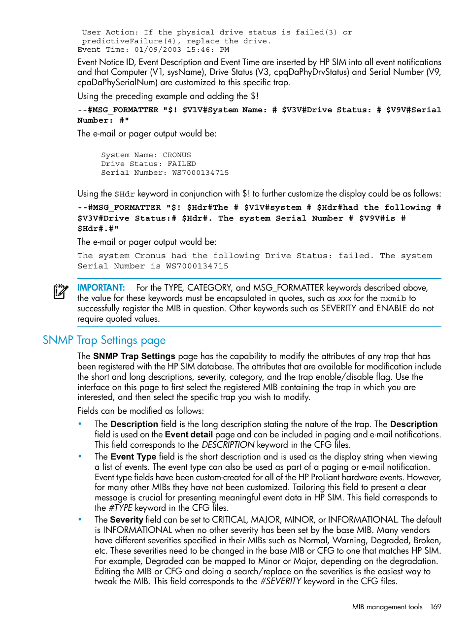 Snmp trap settings page | HP Systems Insight Manager User Manual | Page 169 / 253