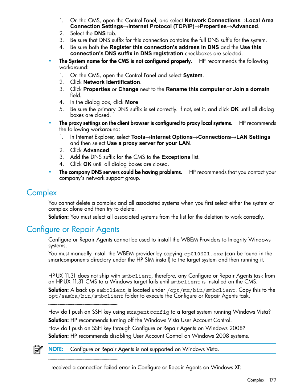 Complex, Configure or repair agents, Complex configure or repair agents | HP Systems Insight Manager User Manual | Page 179 / 253