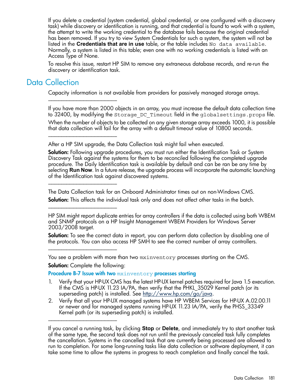 Data collection | HP Systems Insight Manager User Manual | Page 181 / 253