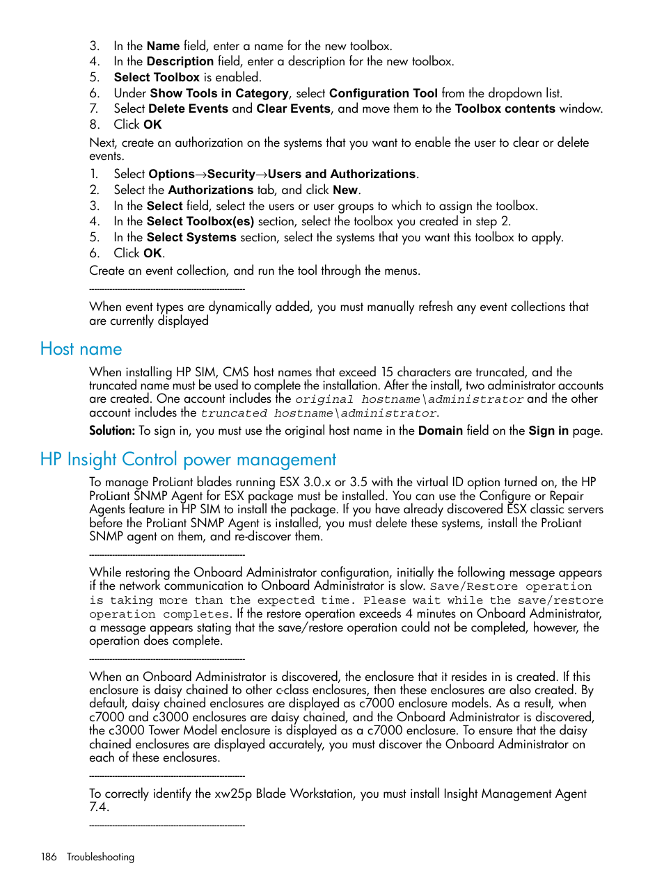 Host name, Hp insight control power management | HP Systems Insight Manager User Manual | Page 186 / 253